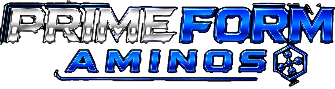 Prime Form Aminos metallic blue and silver lettering